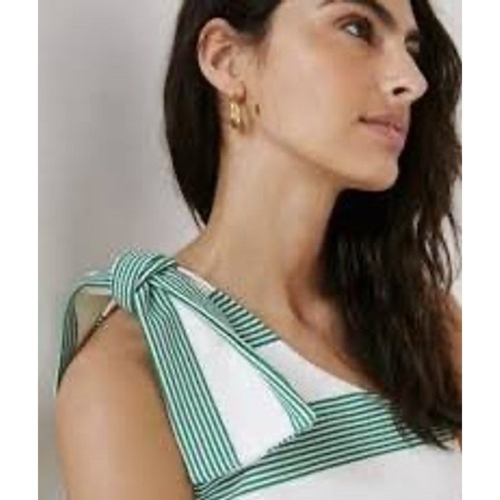 Bishop + Young Green White Striped One Shoulder Tie Top XL Asymmetrical Blouse